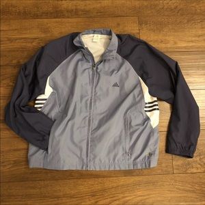 Adidas Womens Windbreaket Size XL Blue Full Zip ClimaProof Caped Zip Pockets